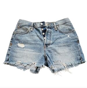 Free People We The Free High Rise Distressed Button Fly Denim Shorts Size 28
